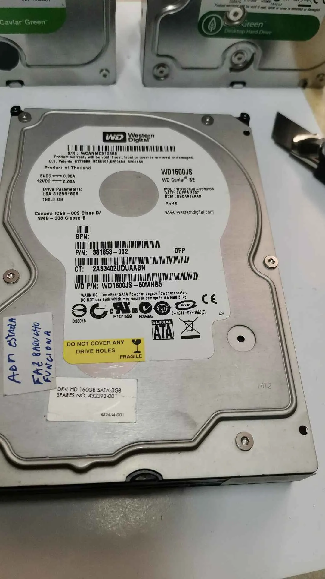 Western Digital WD1600JS-60MHB5 S/N WCANMC510686