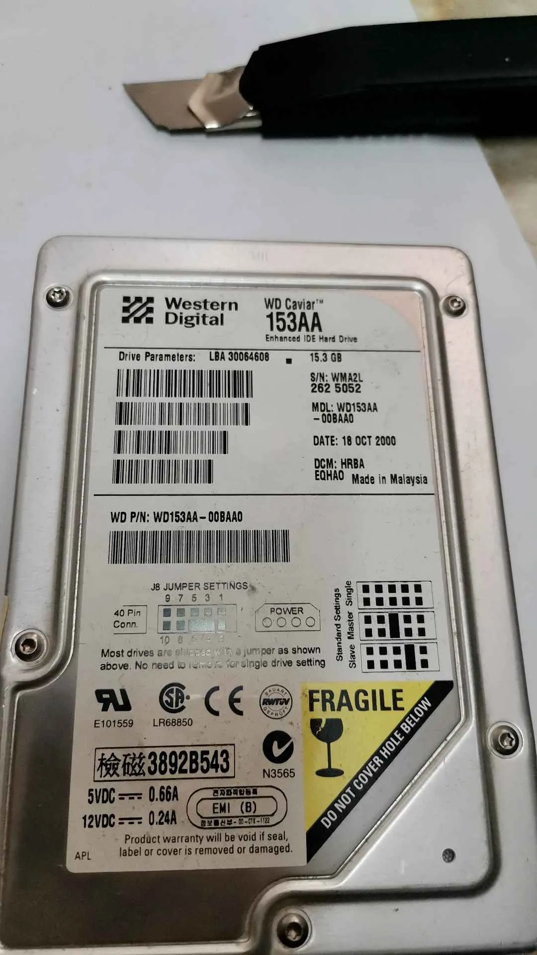 Western Digital WD153AA-00BAA0 S/N WMA2L2625052