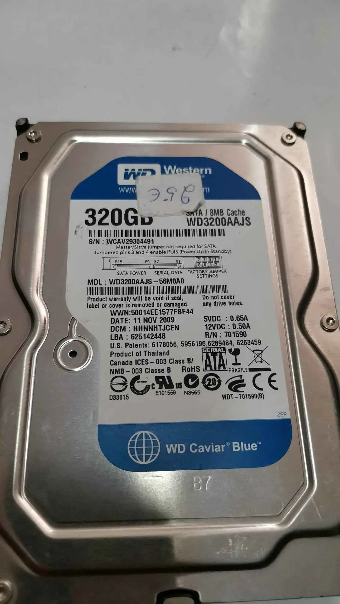Western Digital WD3200AAJS-56M0A0 S/N WCAV29304491