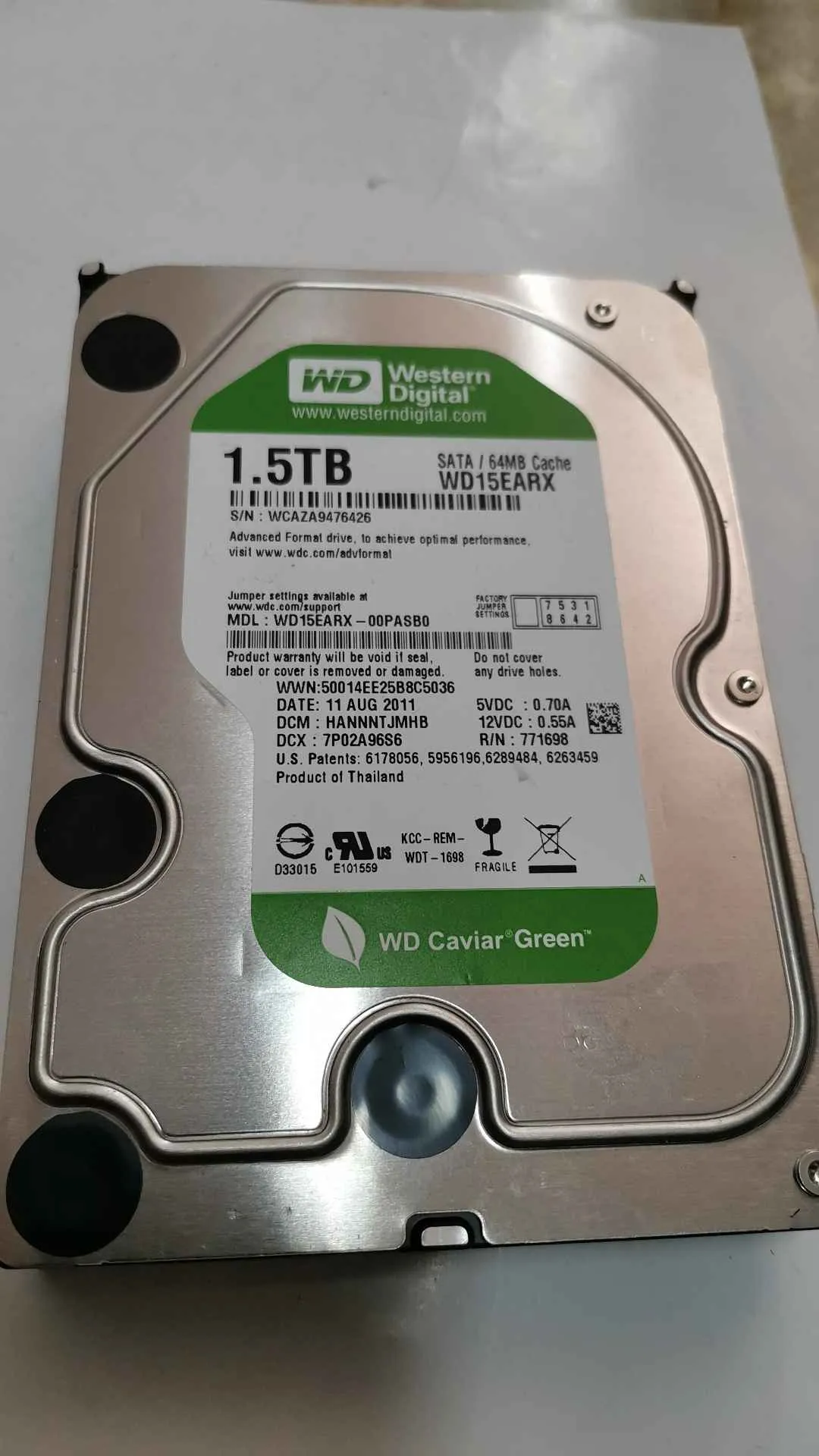 Western Digital WD15EARX-00PASB0 S/N WCAZA9476426