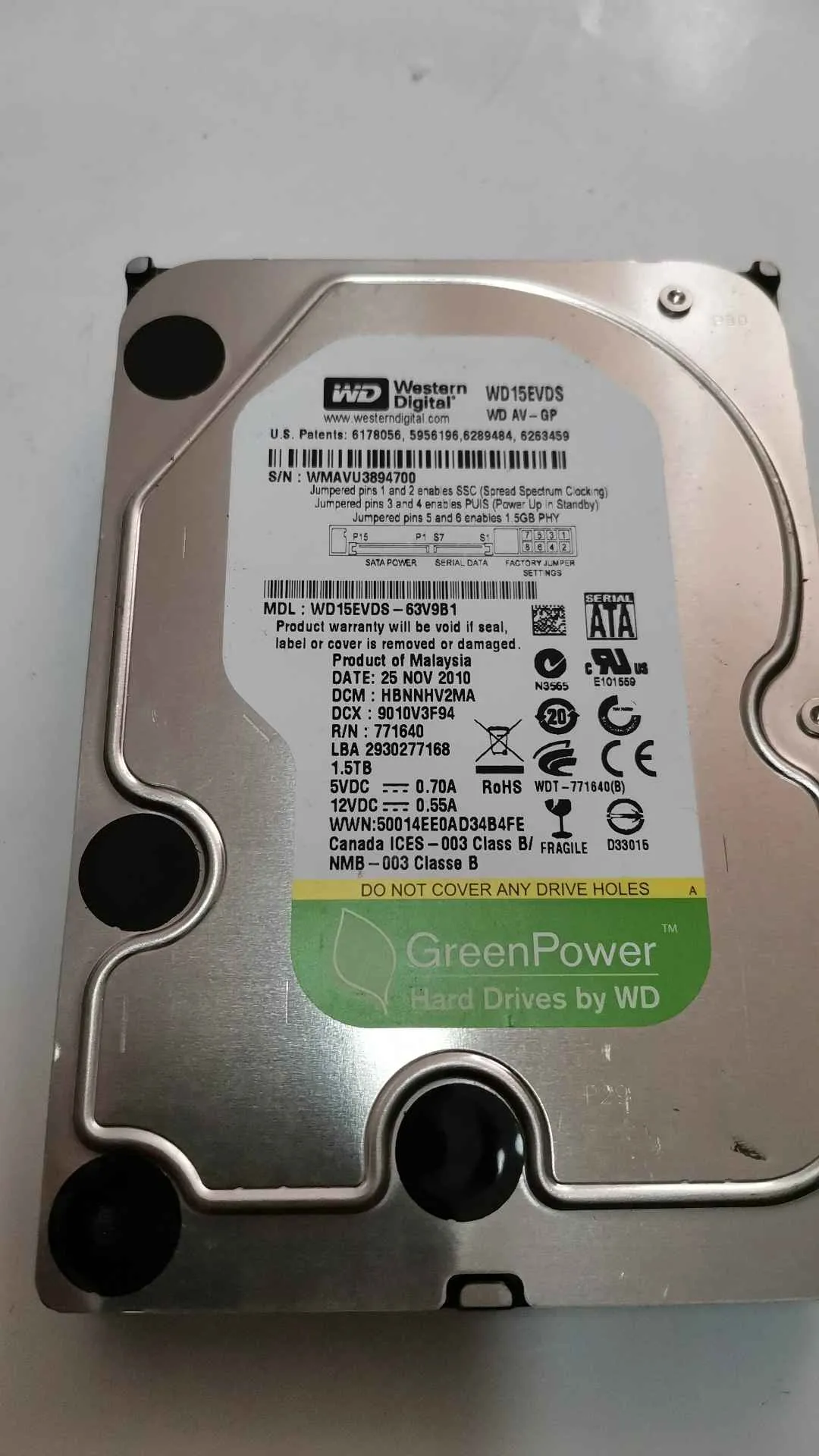 Western Digital WD15EVDS-63V9B1 S/N WMAVU3894700