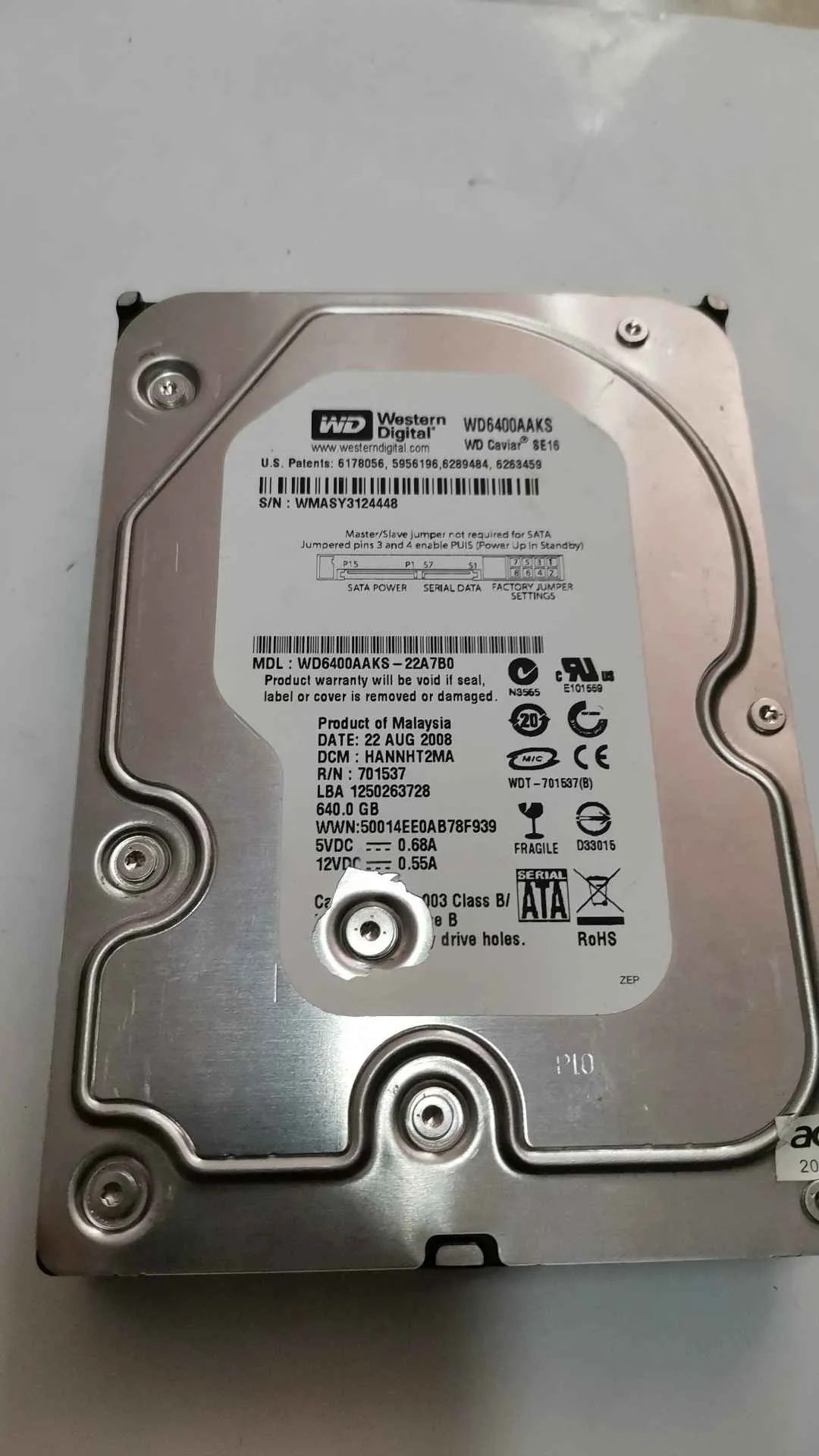Western Digital WD6400AAKS-22A7B0 S/N WMASY3124448