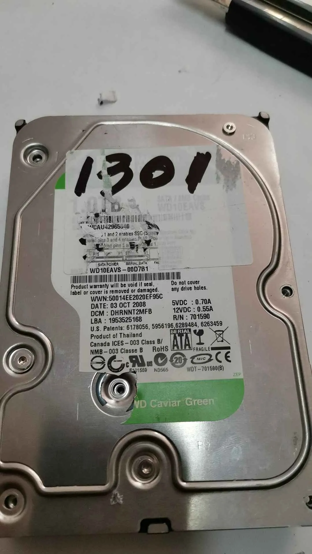 Western Digital WD10EAVS-00D7B1 S/N WCAU42965040