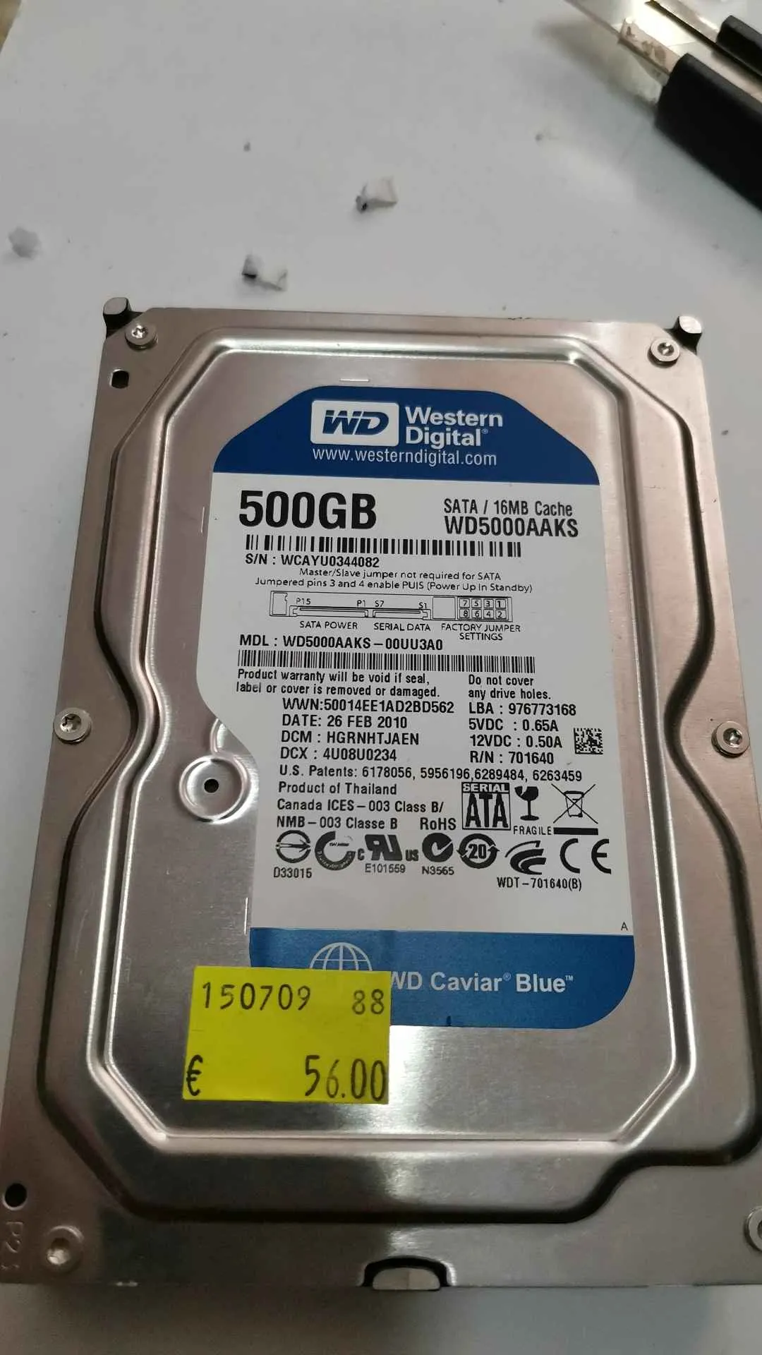 Western Digital WD5000AAKS-00UU3A0 S/N WCAYU0344082
