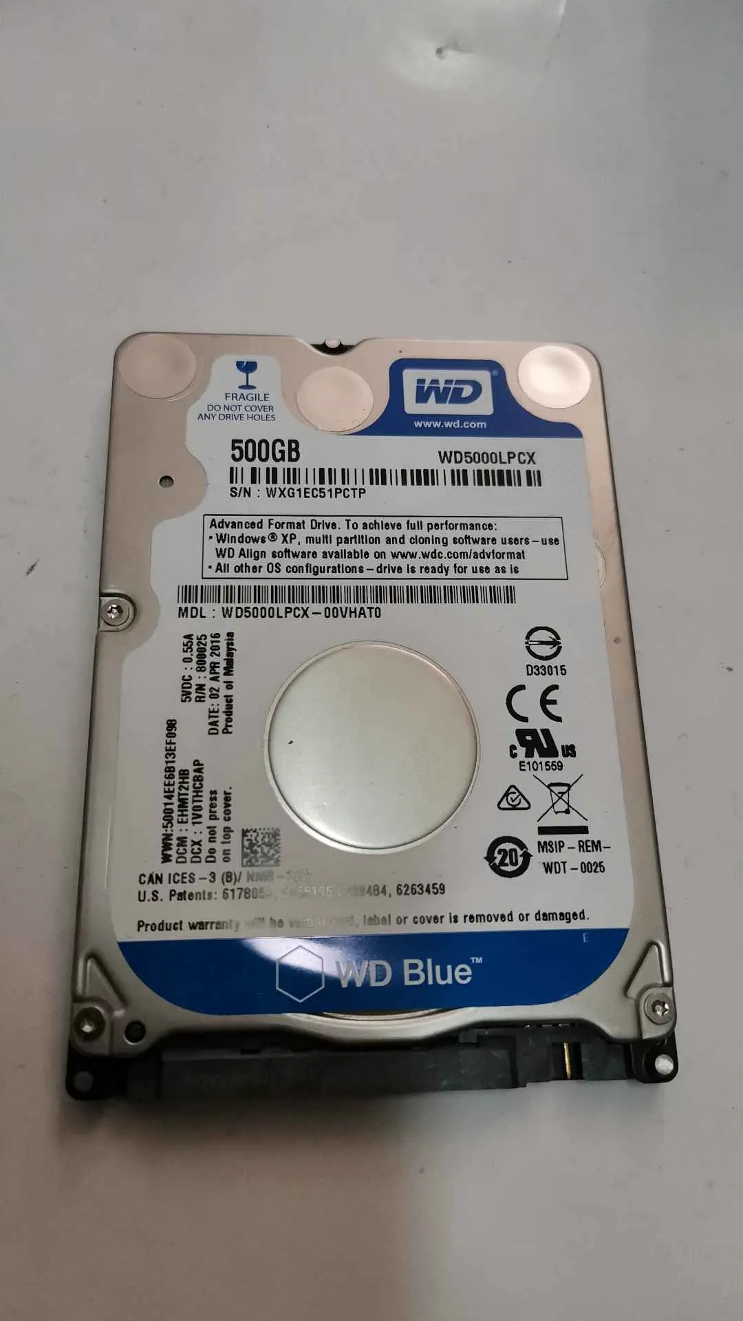 Western Digital WD5000LPCX-00VHAT0 S/N WXG1EC51PCTP
