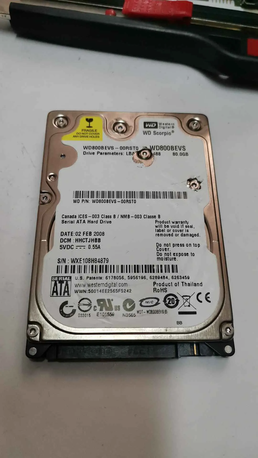 Western Digital WD800BEVS-00RST0 S/N WXE108H84879