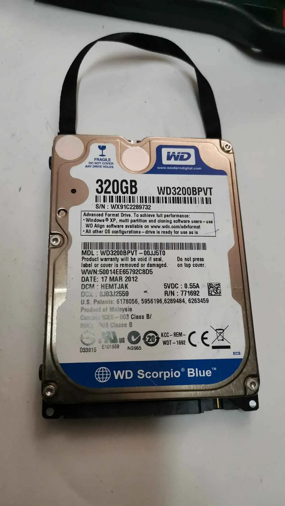 Western Digital WD3200BPVT-00JJ5T0 S/N WX91C2289732