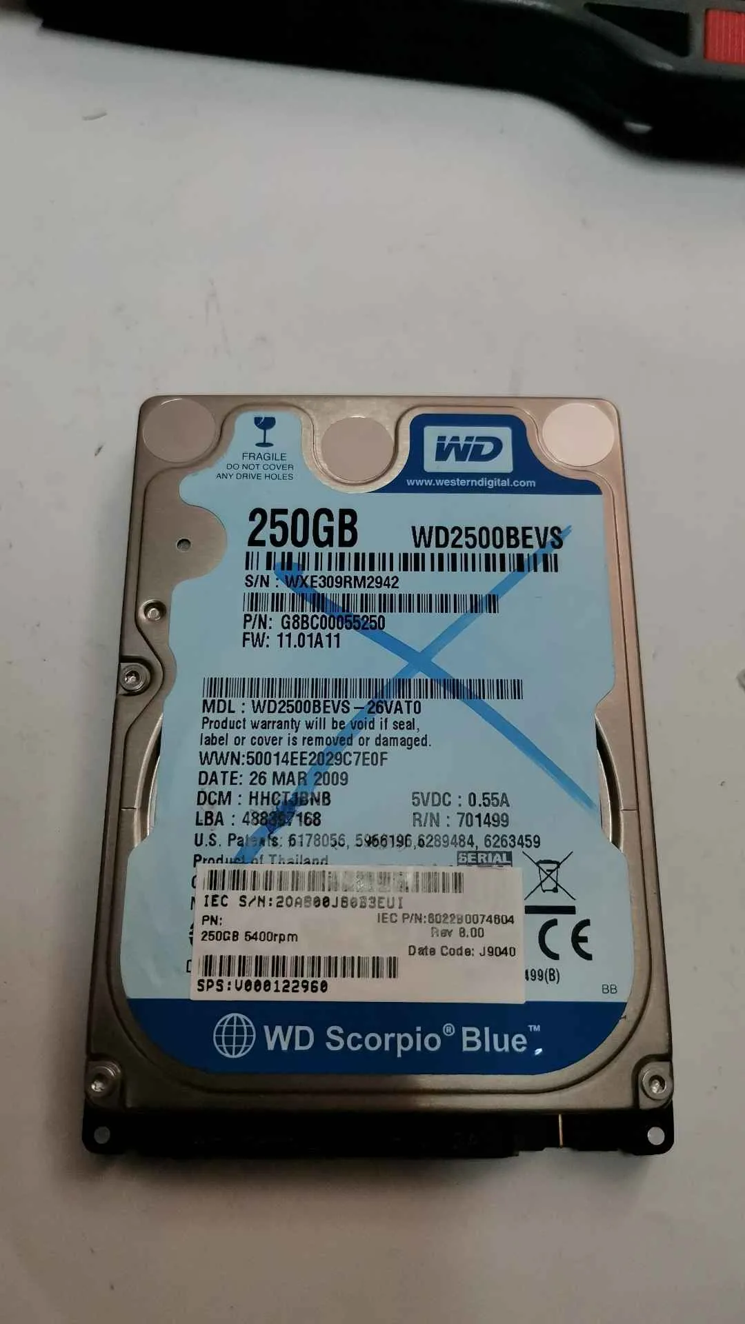 Western Digital WD2500BEVS-26VAT0 S/N WXE309RM2942