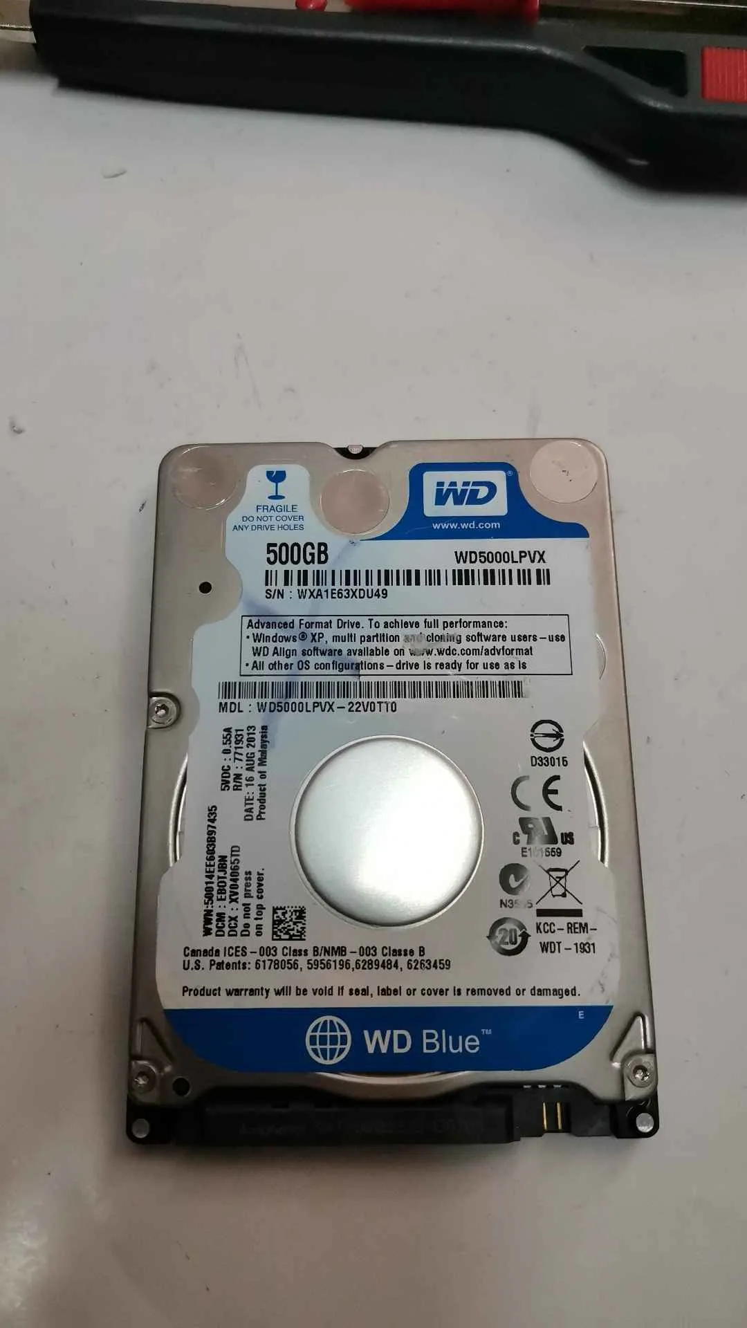 Western Digital WD5000LPVX-22V0TT0 S/N WXA1E63XDU49
