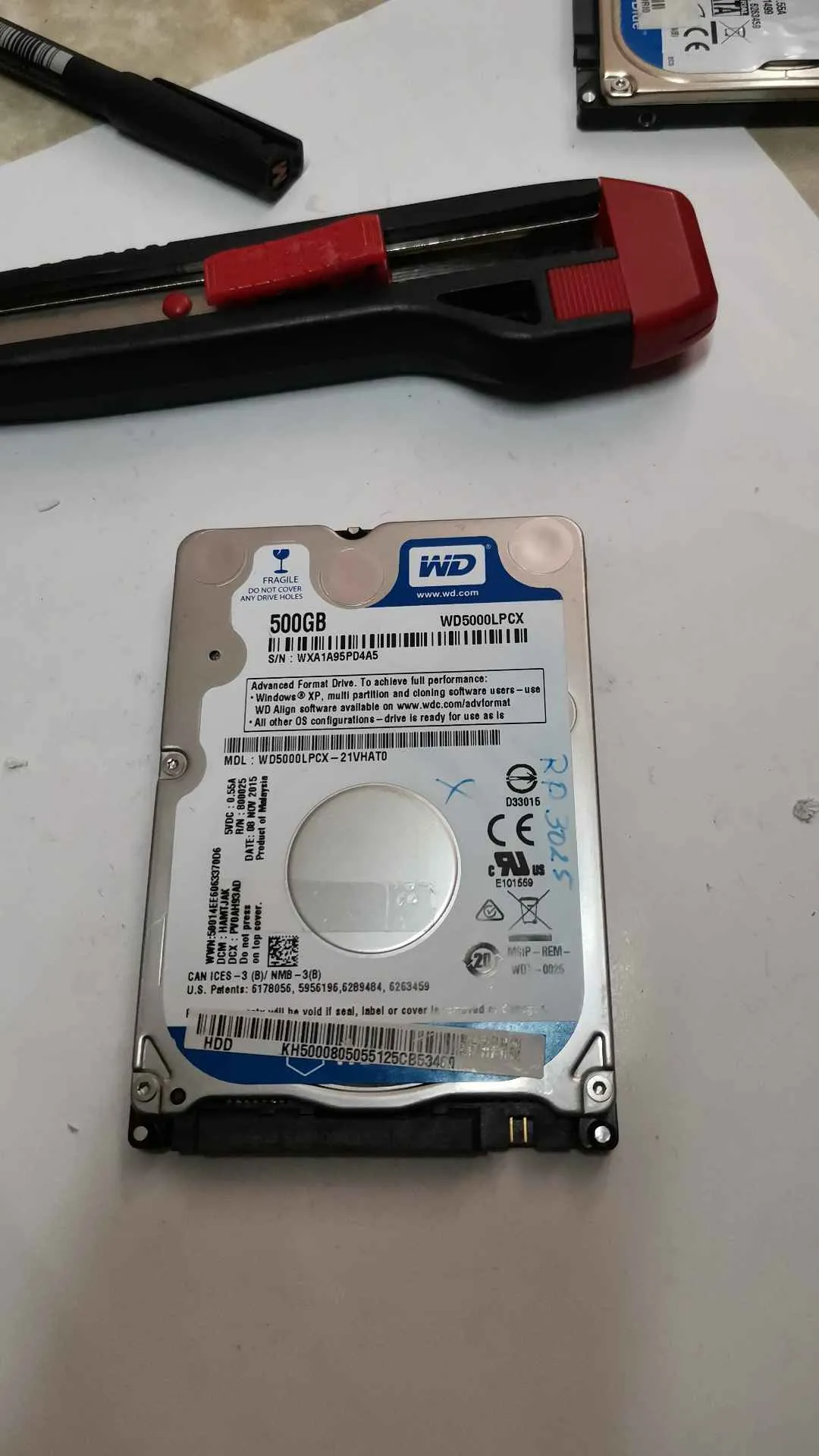Western Digital WD5000LPCX-21VHAT0 S/N WXA1A95PD4A5