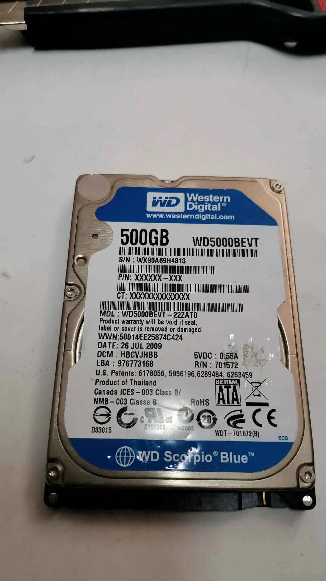 Western Digital WD5000BEVT-22ZAT0 S/N WX90A69H4813