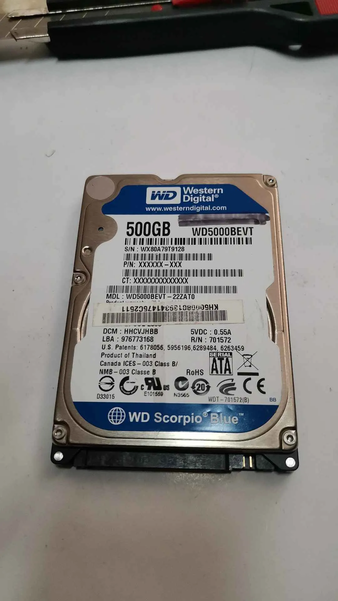 Western Digital WD5000BEVT-22ZAT0 S/N WX80A79T9128