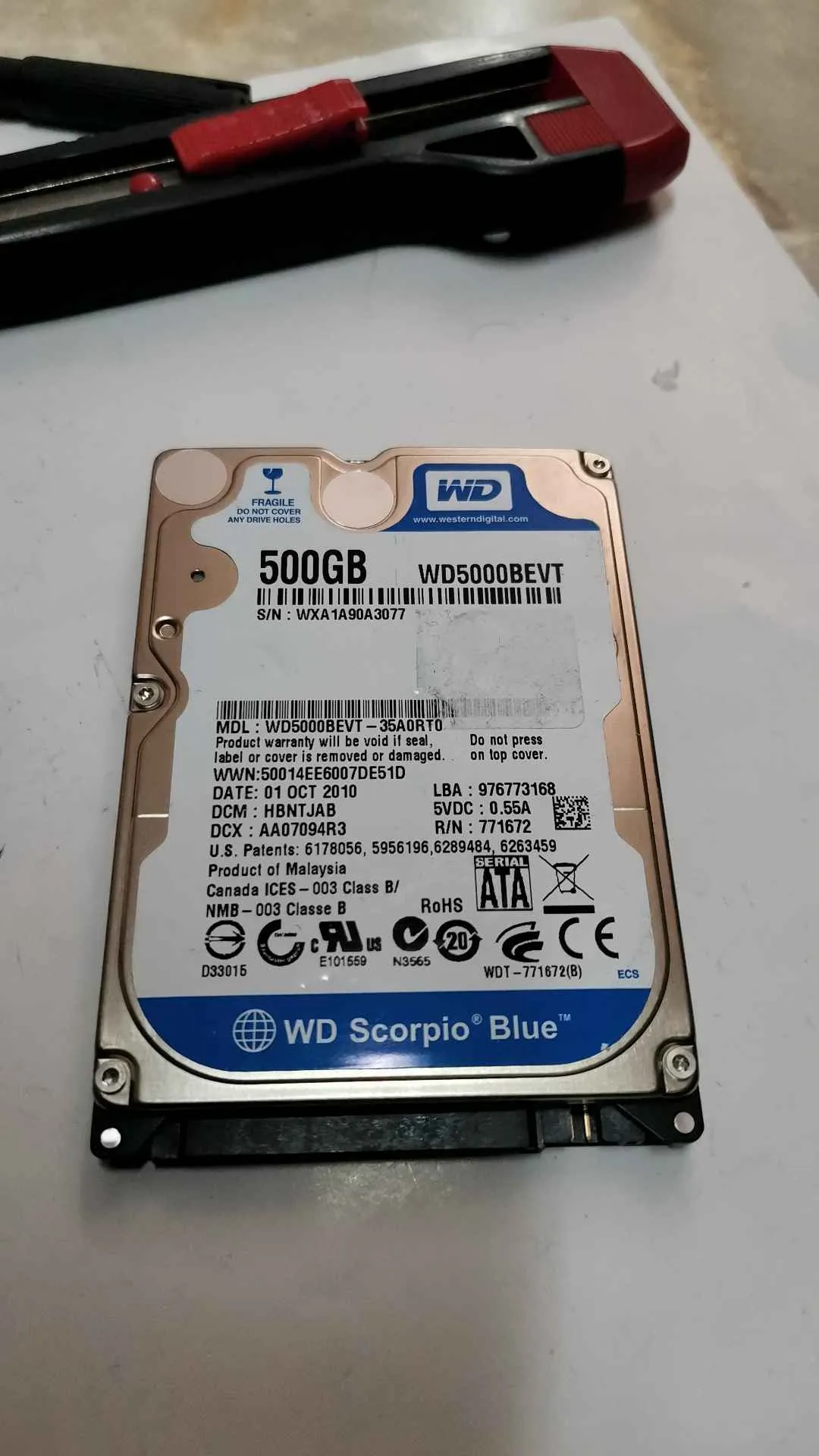 Western Digital WD5000BEVT-35A0RT0 S/N WXA1A90A3077