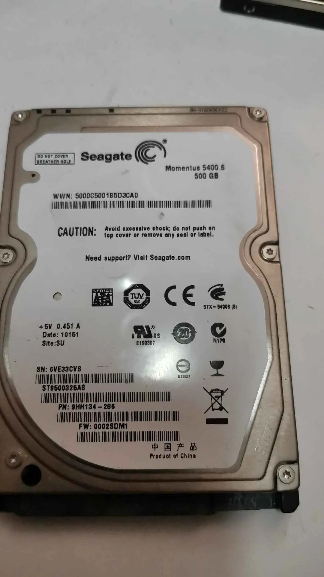 Seagate ST9500325AS S/N 6VE33CVS