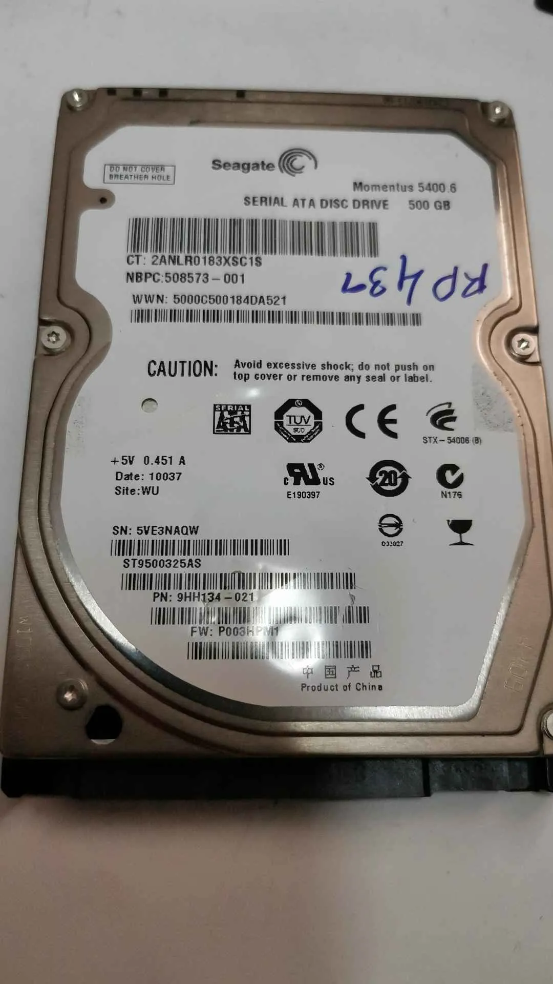 Seagate ST9500325AS S/N 5VE3NAQW