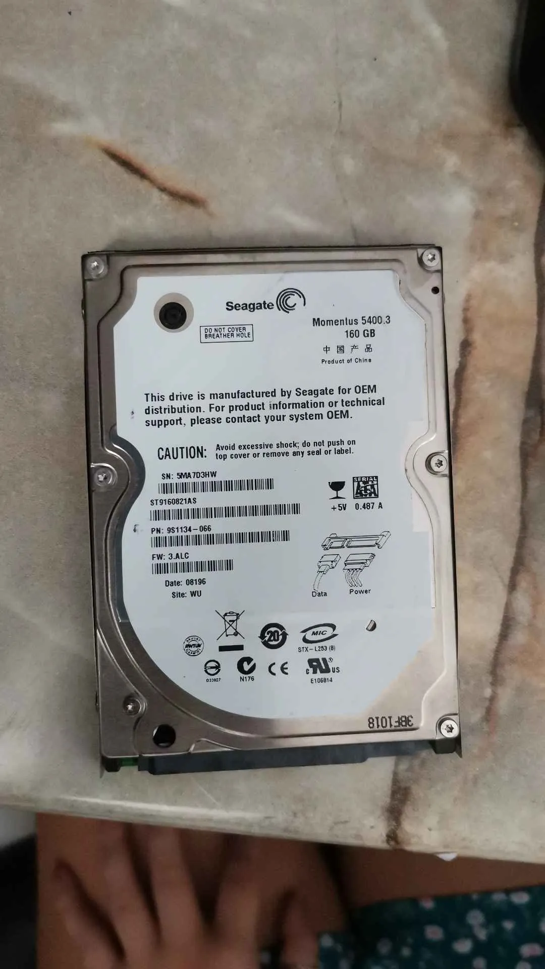 Seagate ST9160821AS S/N 5MA7D3HW