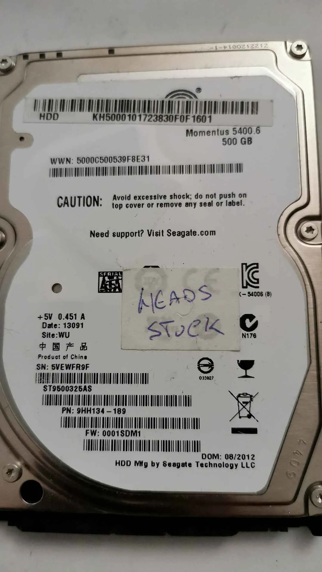 Seagate ST9500325AS S/N 5VEWFR9F