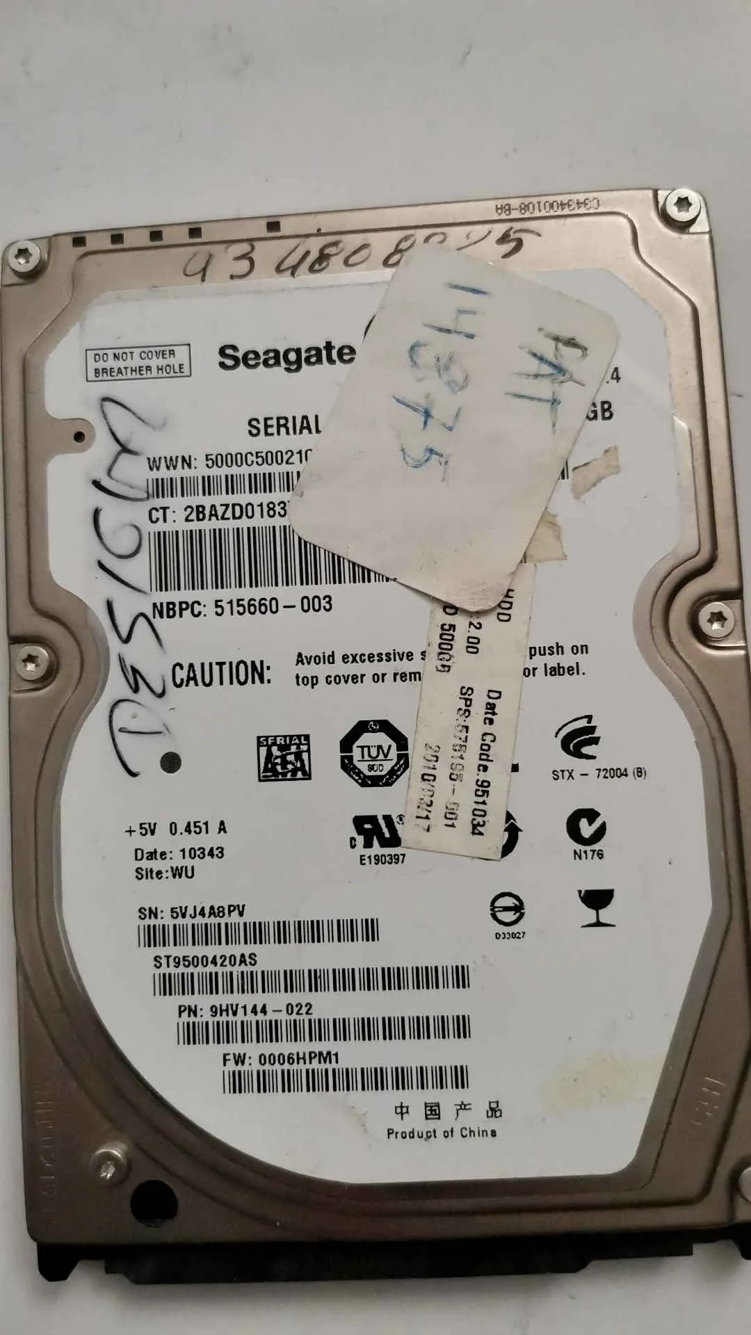 Seagate ST9500420AS S/N 5VJ4A8PV