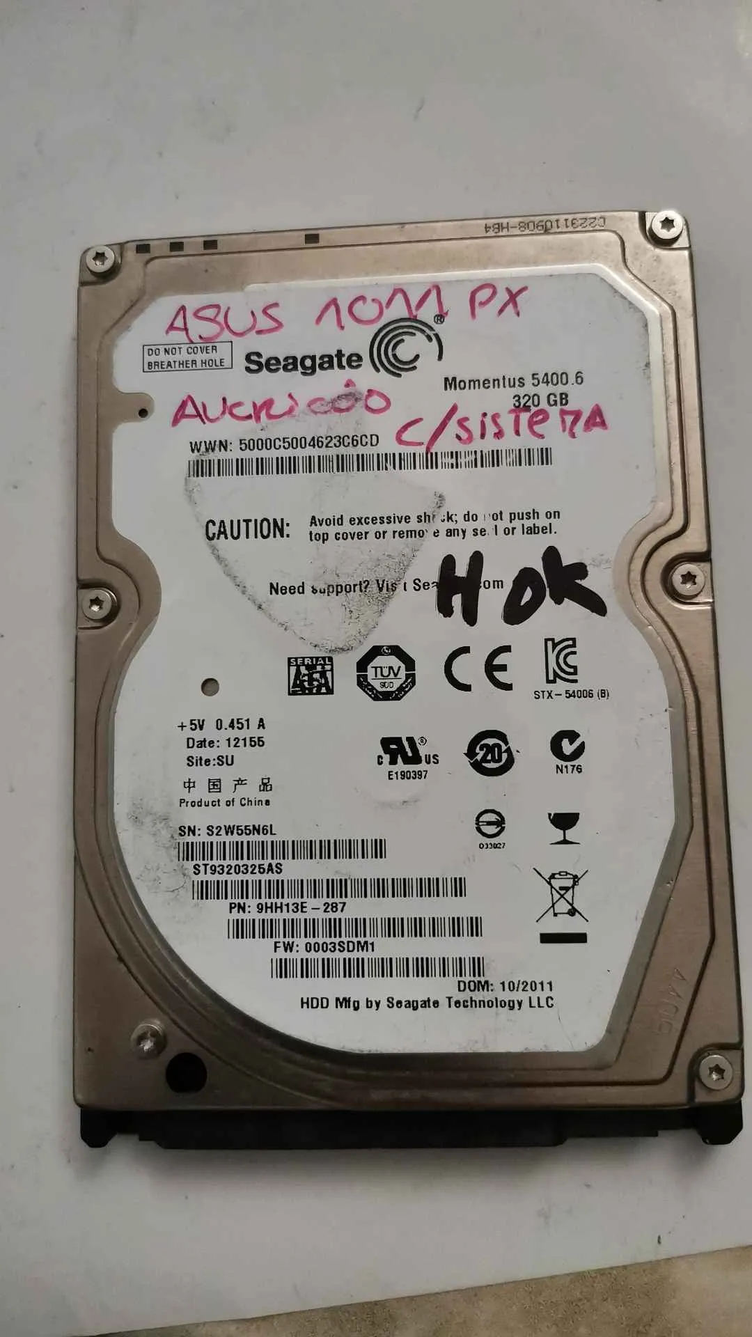 Seagate ST9320325AS S/N S2W55N6L