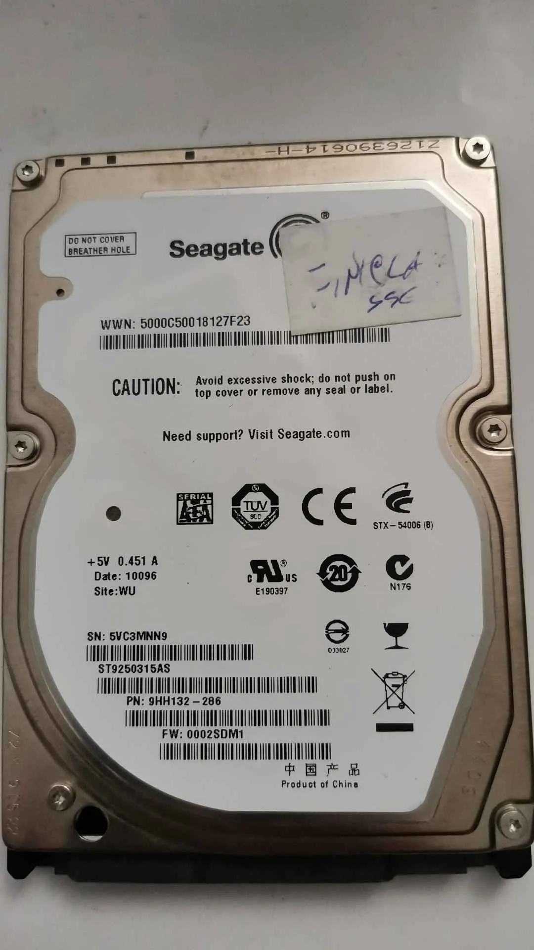 Seagate ST9250315AS S/N 5VC3MNN9