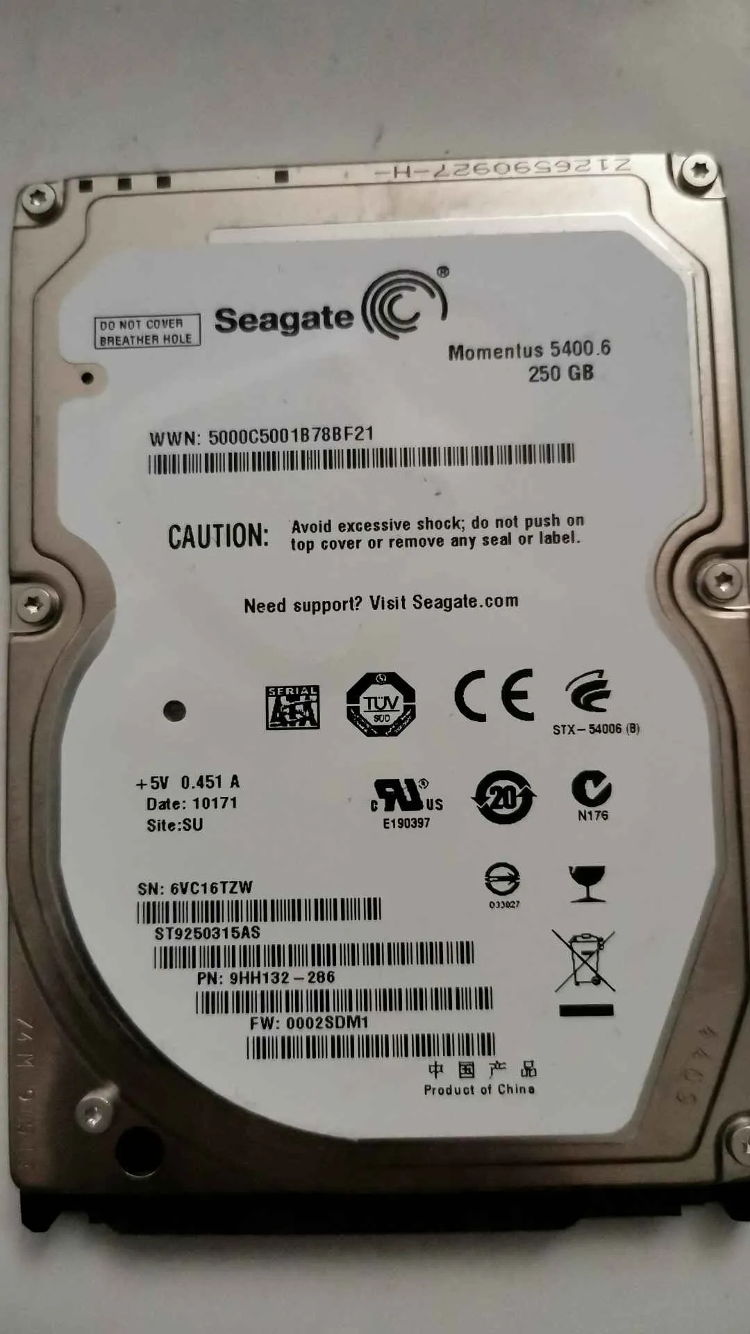 Seagate ST9250315AS S/N 6VC16TZW