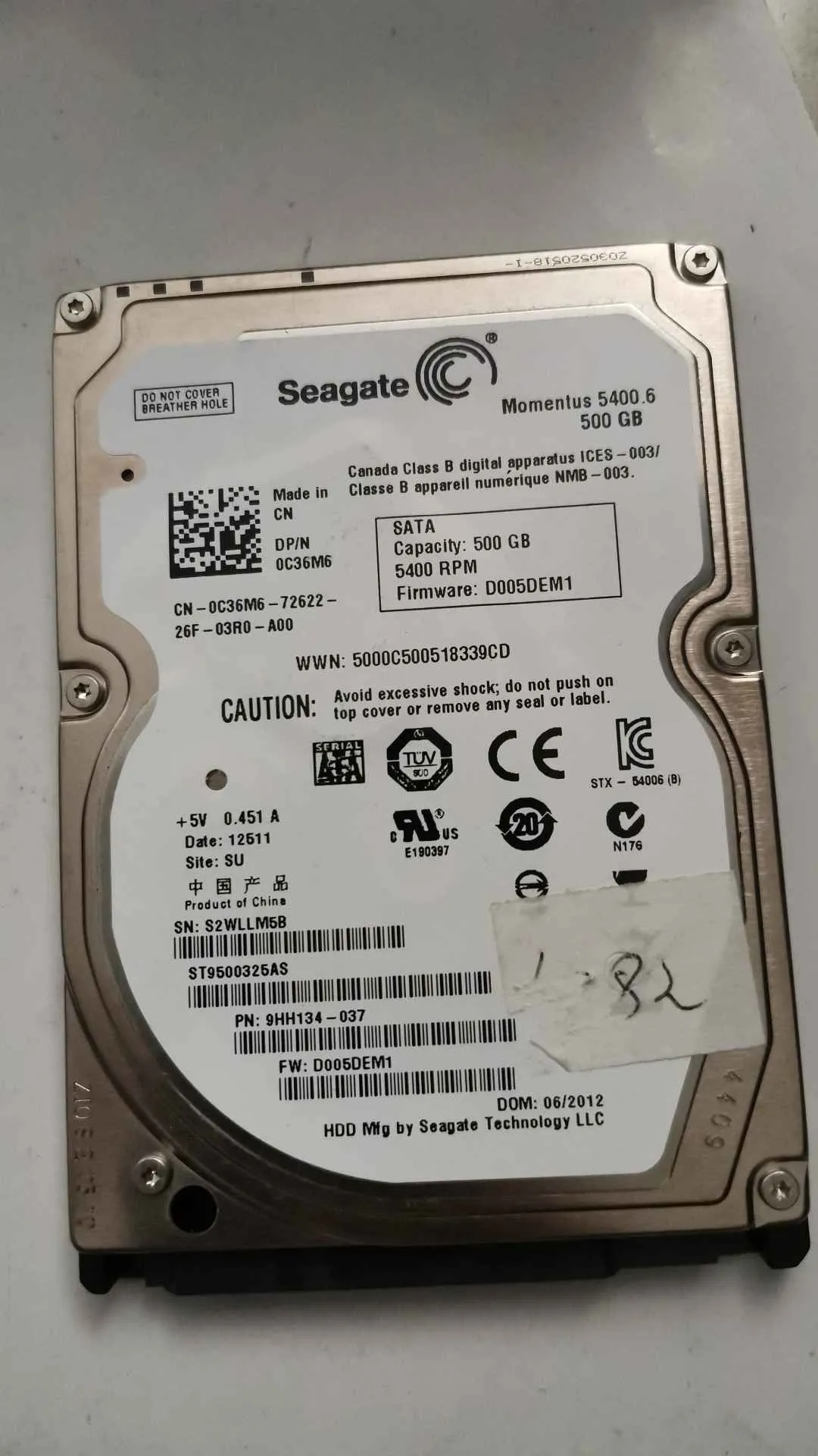 Seagate ST9500325AS S/N S2WLLM5B