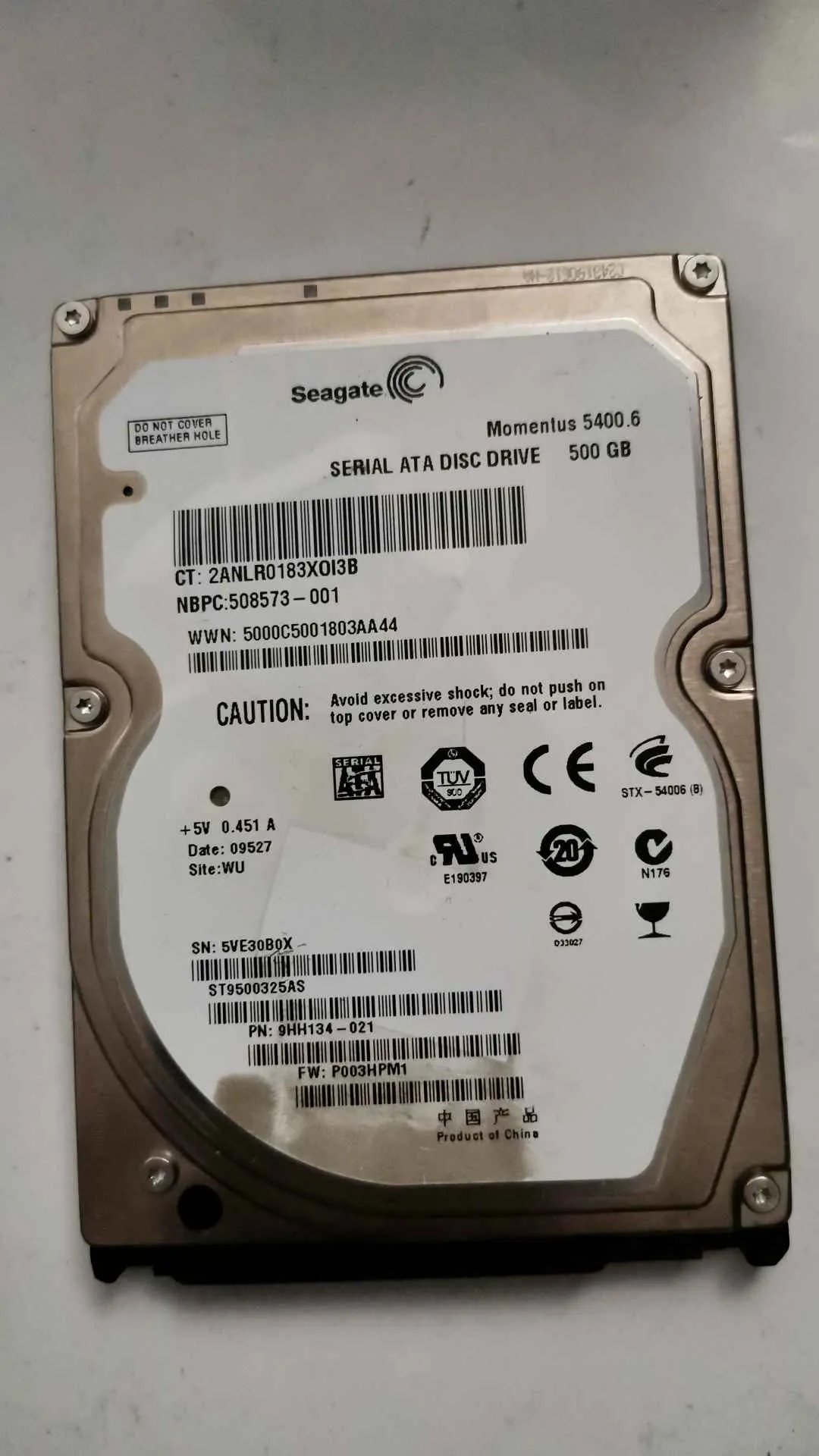 Seagate ST9500325AS S/N 5VE30B0X