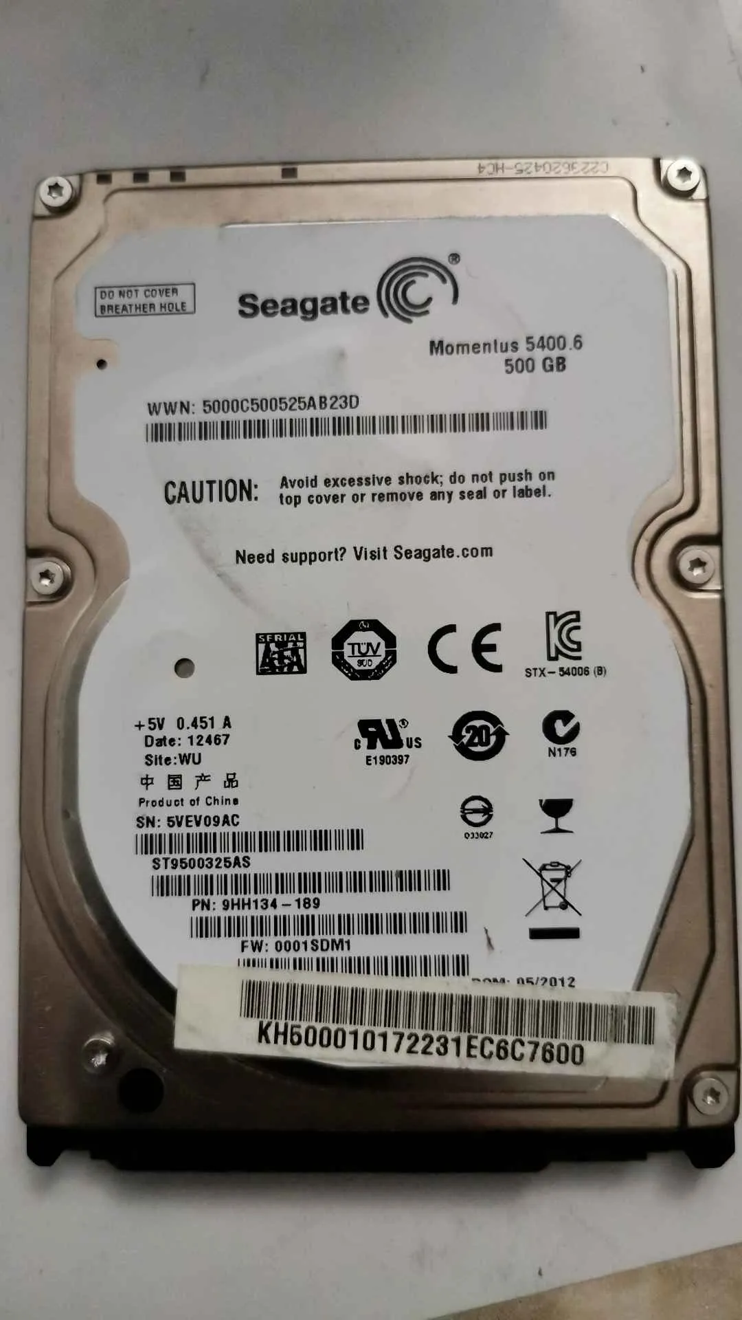Seagate ST9500325AS S/N 5VEV09AC