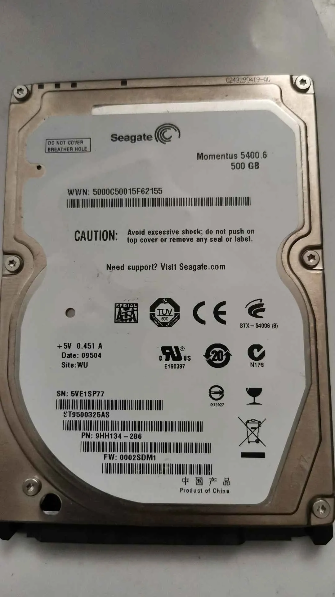 Seagate ST9500325AS S/N 5VE1SP77