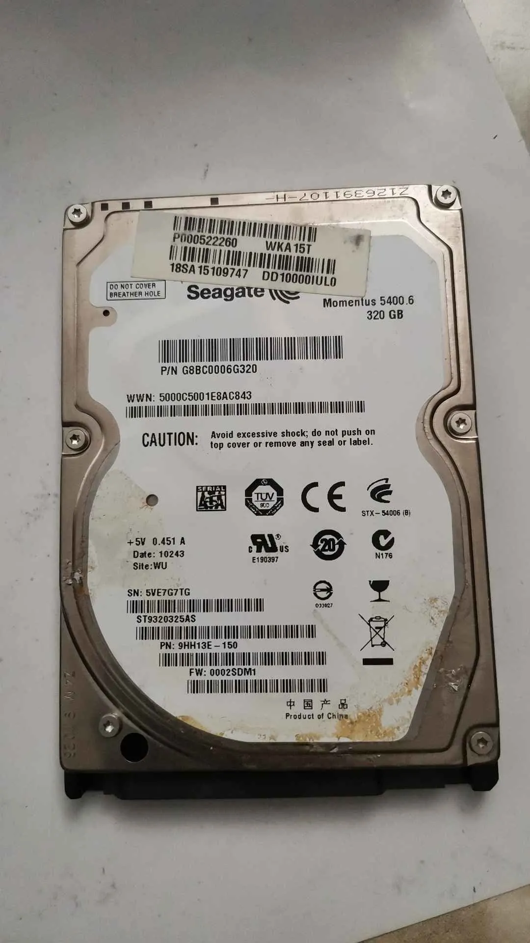 Seagate ST9320325AS S/N 5VE7G7TG