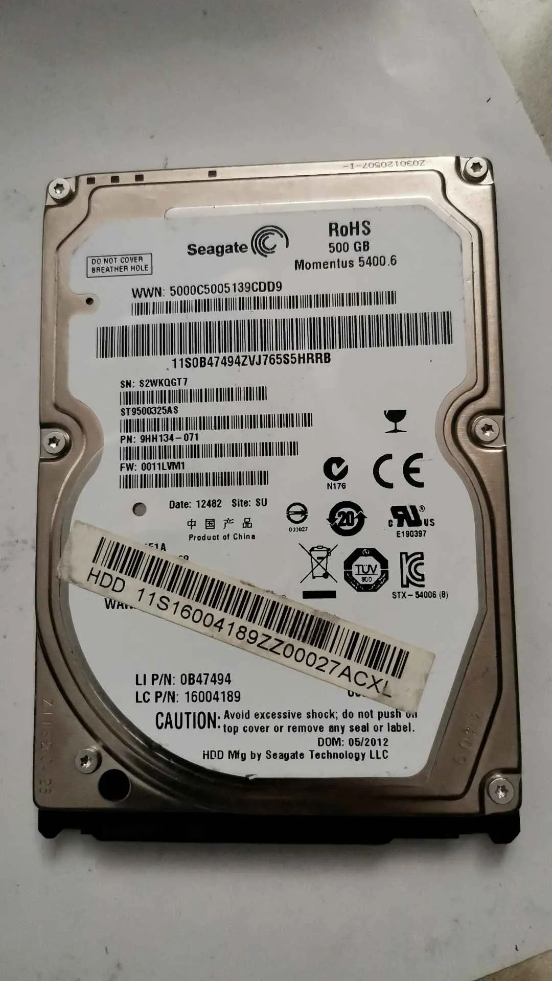 Seagate ST9500325AS S/N S2WKQGT7