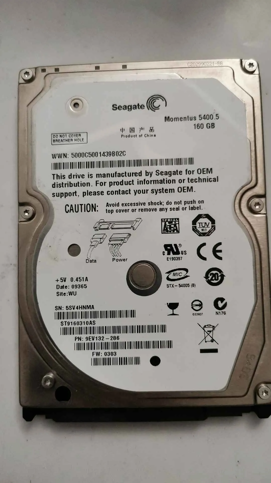 Seagate ST9160310AS S/N 5SV4HNMA