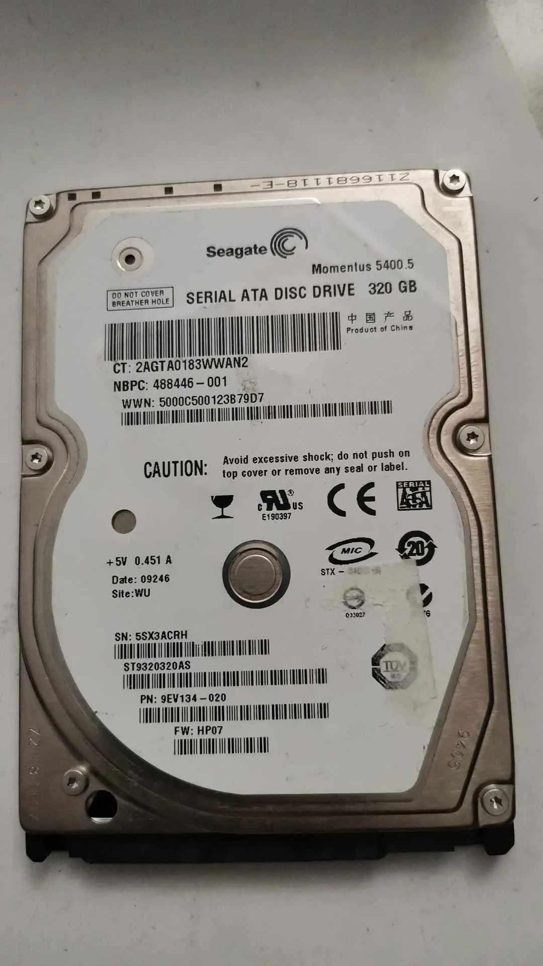 Seagate ST9320320AS S/N 5SX3ACRH