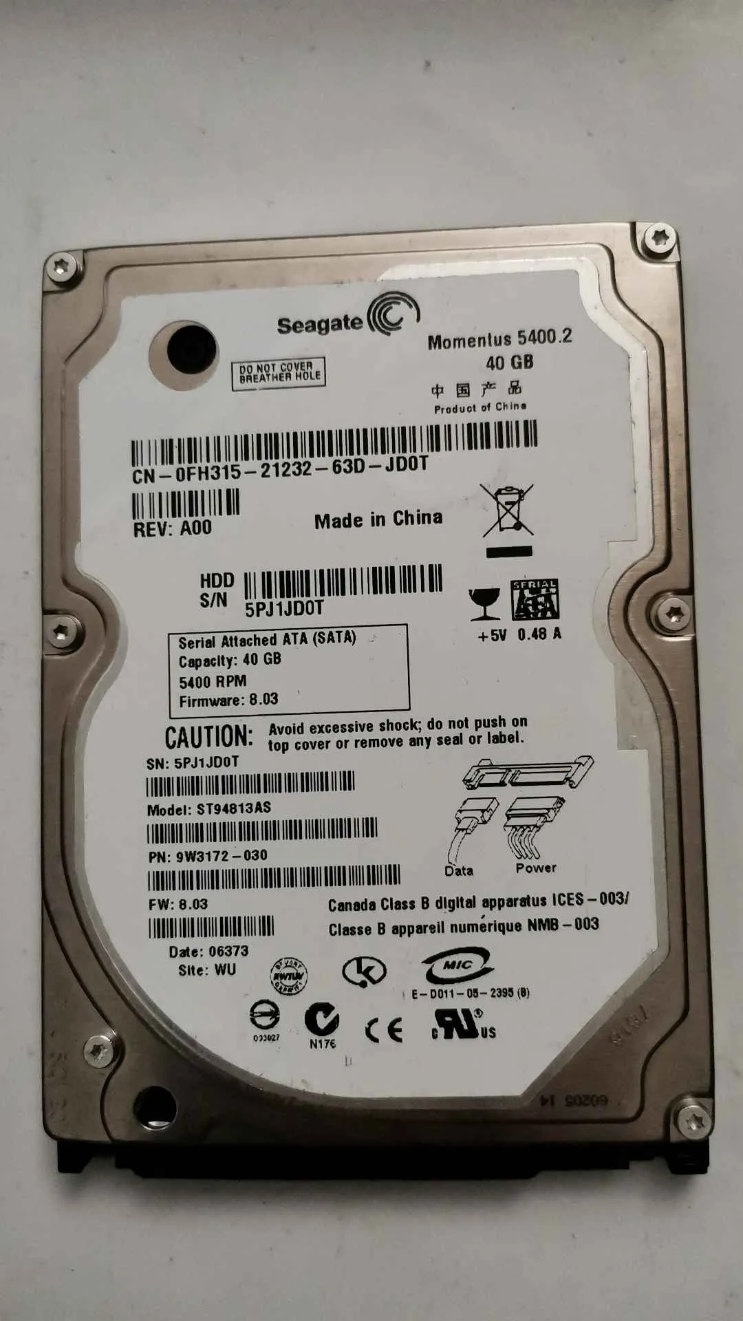 Seagate ST94813AS S/N 5PJ1JD0T