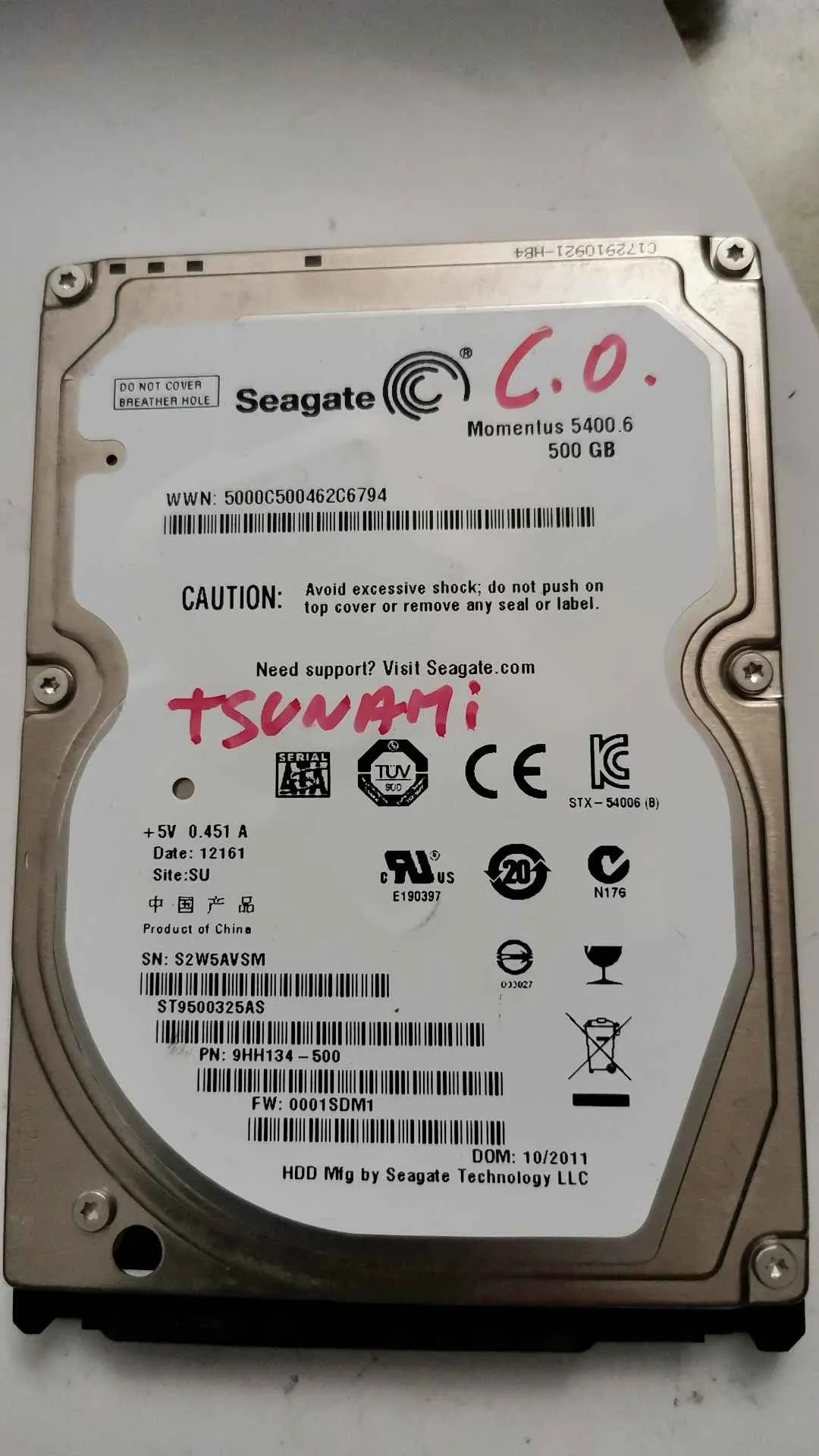 Seagate ST9500325AS S/N S2W5AVSM
