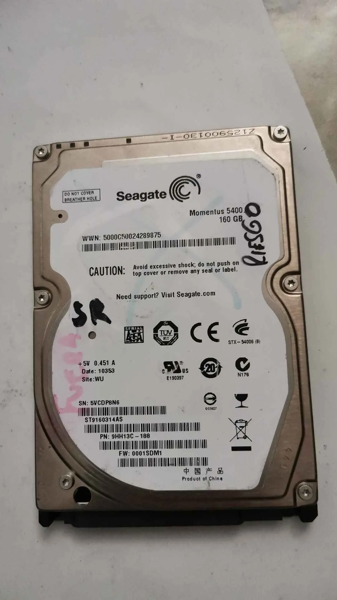 Seagate ST9160314AS S/N 5VCDP8N6