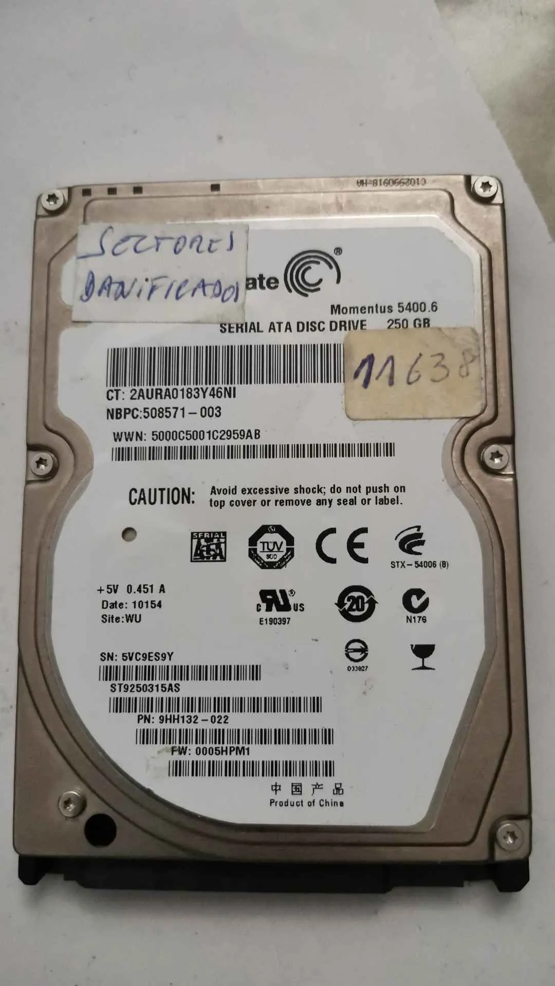 Seagate ST9250315AS S/N 5VC9ES9Y
