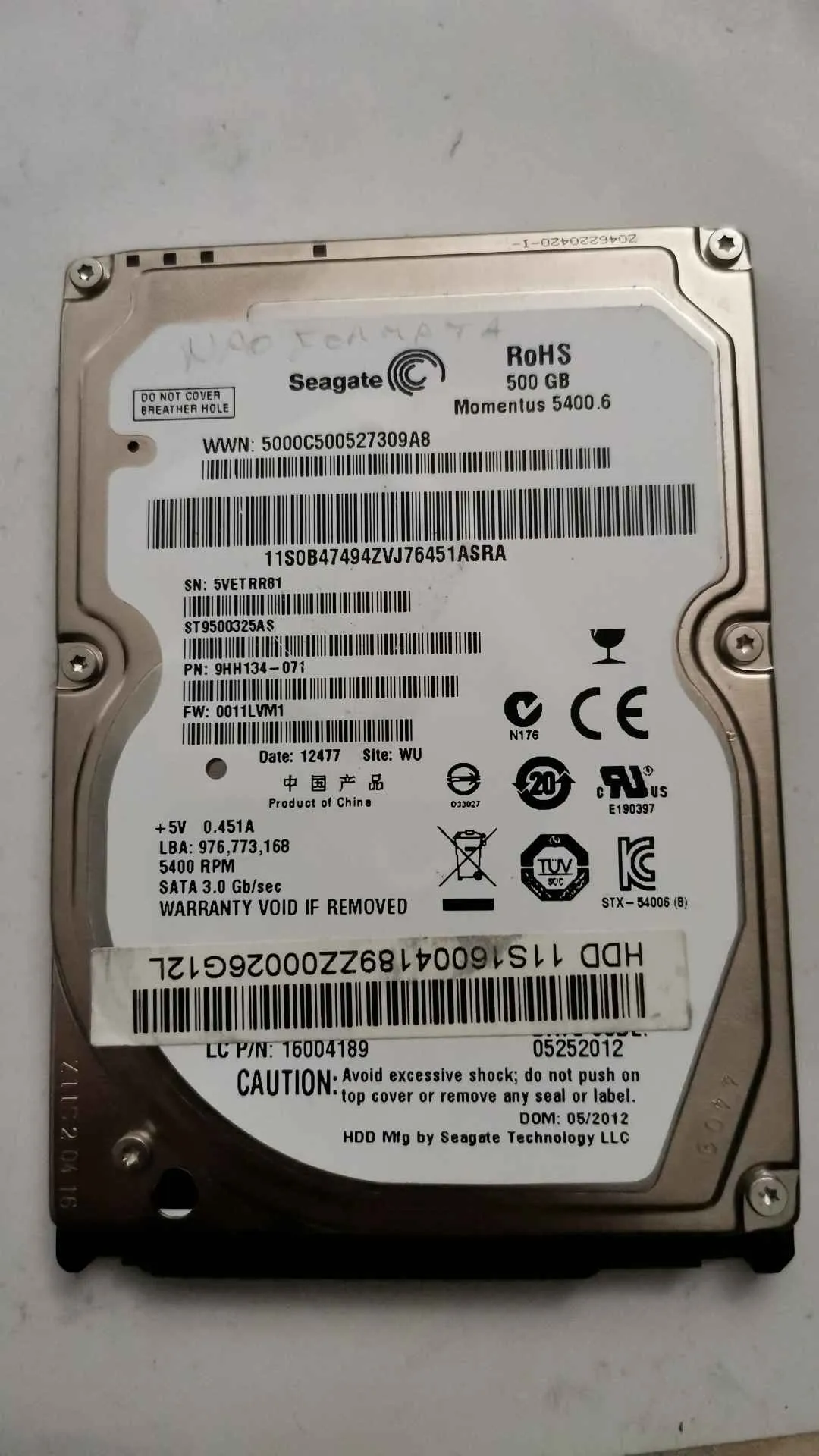 Seagate ST9500325AS S/N 5VETRR81