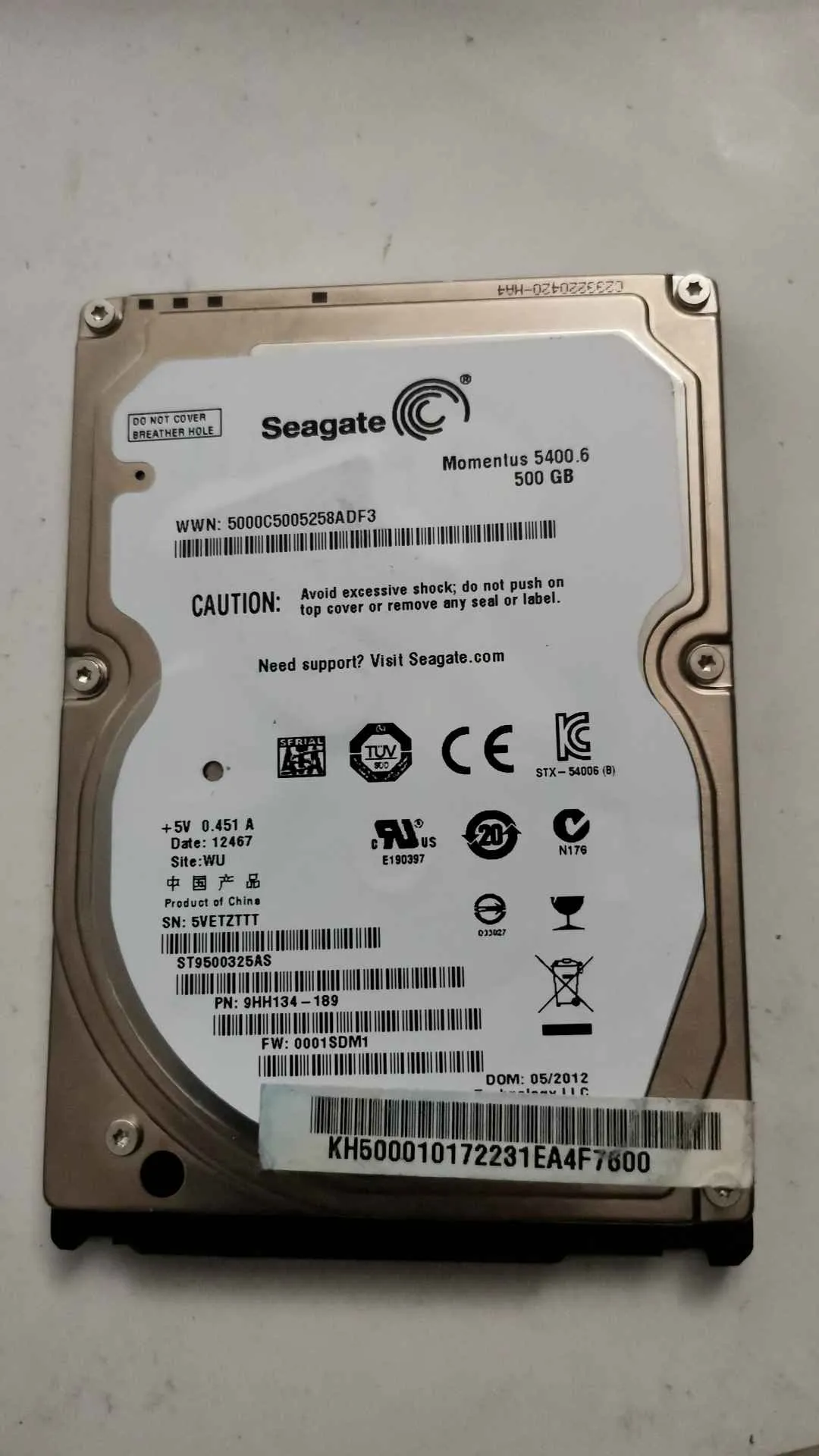 Seagate ST9500325AS S/N 5VETZTTT