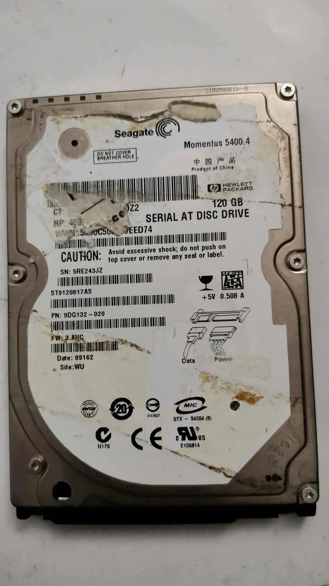 Seagate ST9120817AS S/N 5RE243JZ