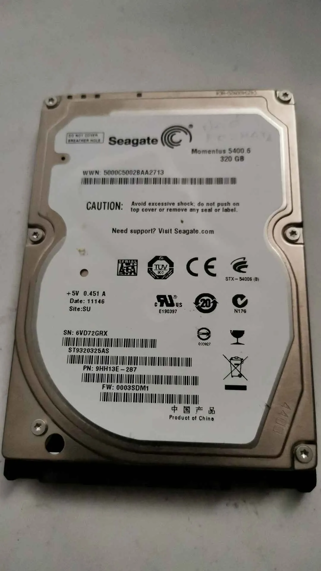 Seagate ST9320325AS S/N 6VD72GRX
