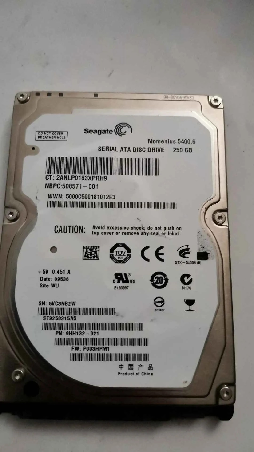 Seagate ST9250315AS S/N 5VC3NB2W
