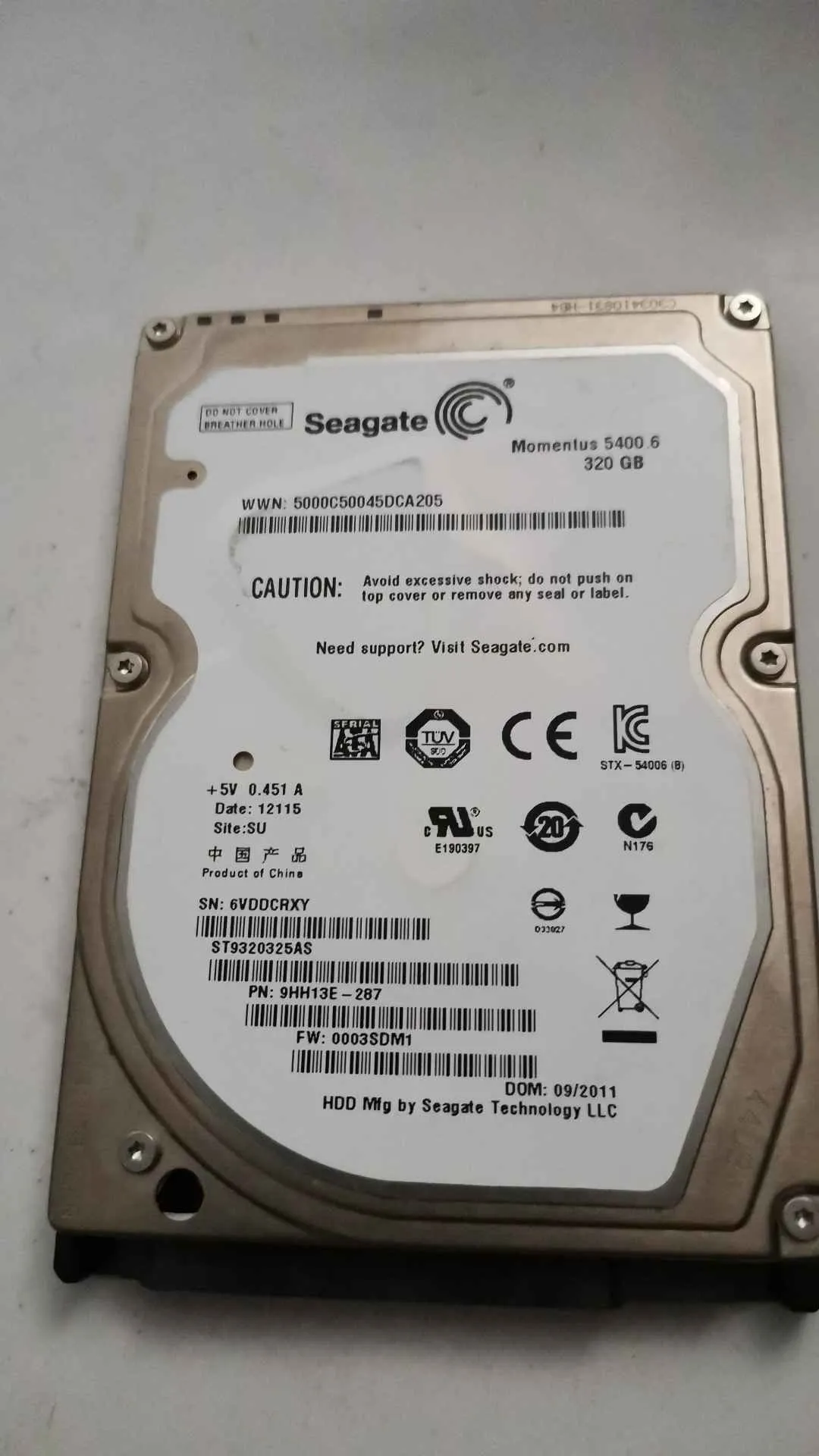 Seagate ST9320325AS S/N 6VDDCRXY