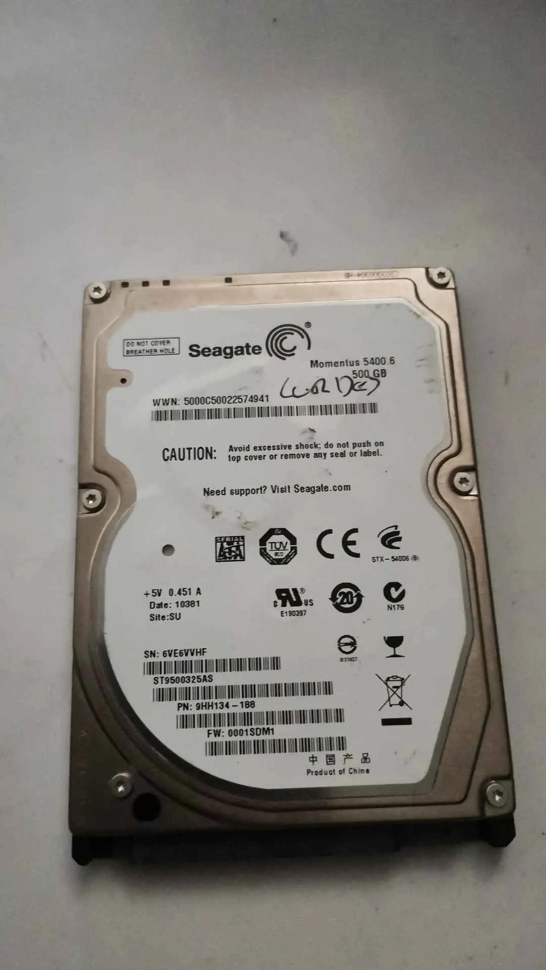 Seagate ST9500325AS S/N 6VE6VVHF