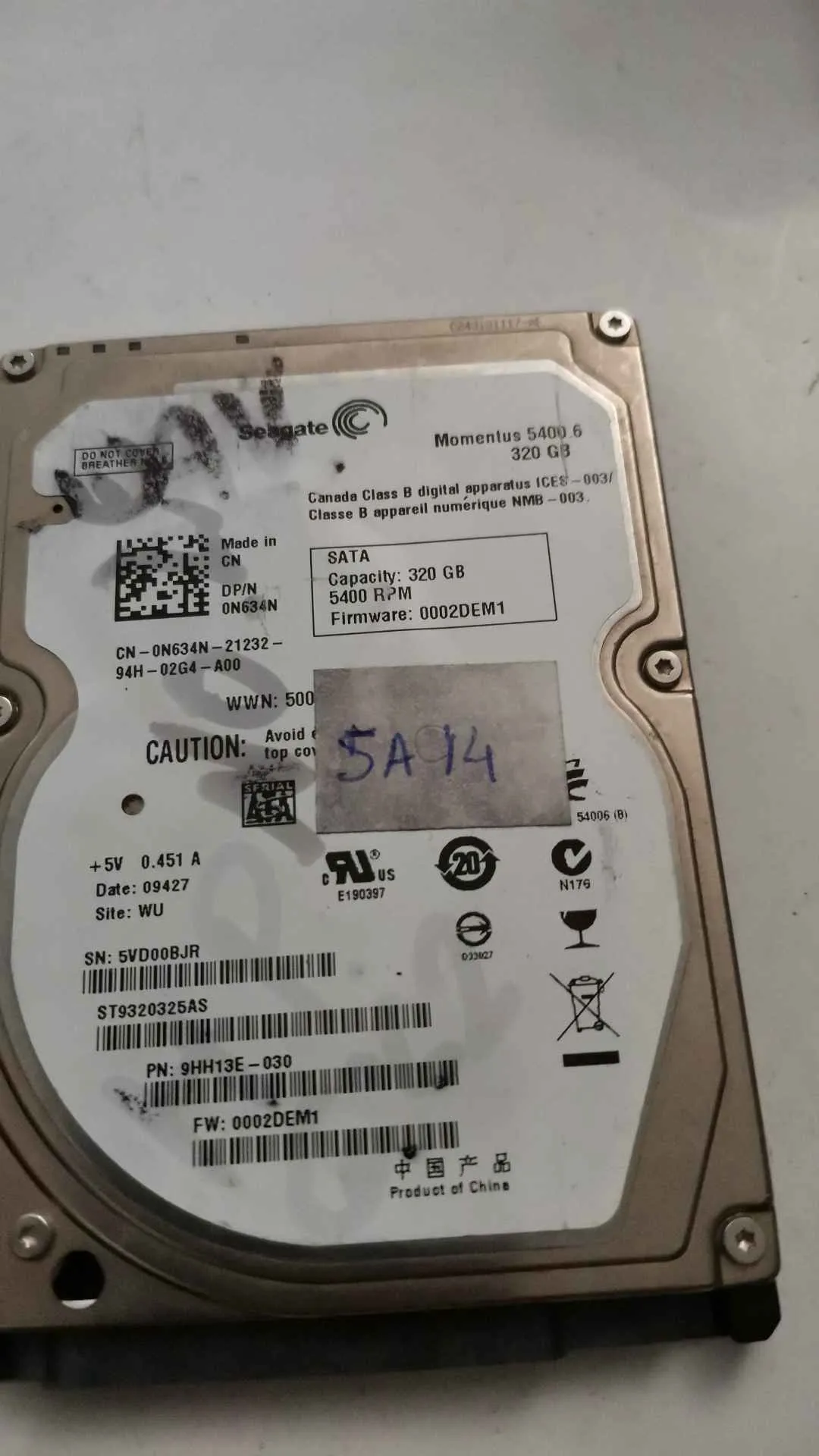 Seagate ST9320325AS S/N 5VD00BJR
