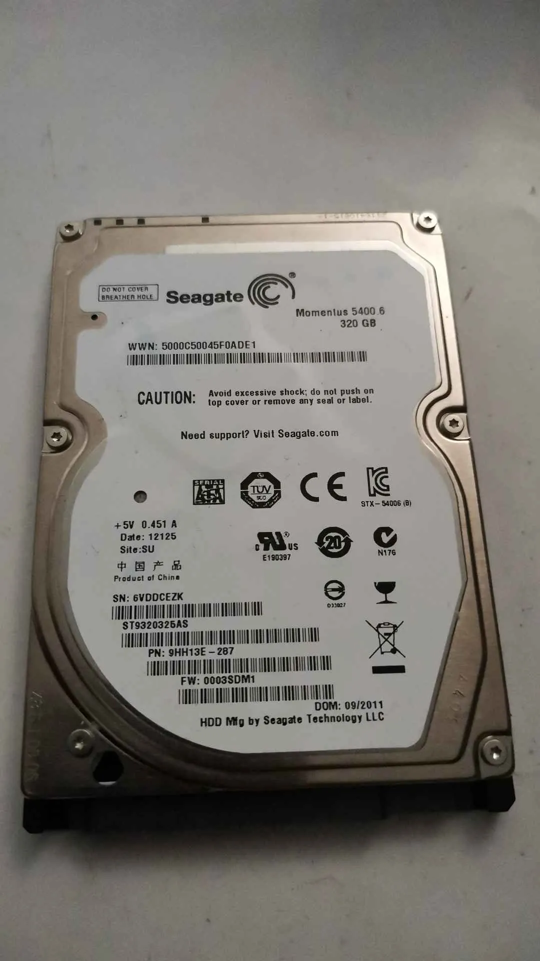 Seagate ST9320325AS S/N 6VDDCEZK