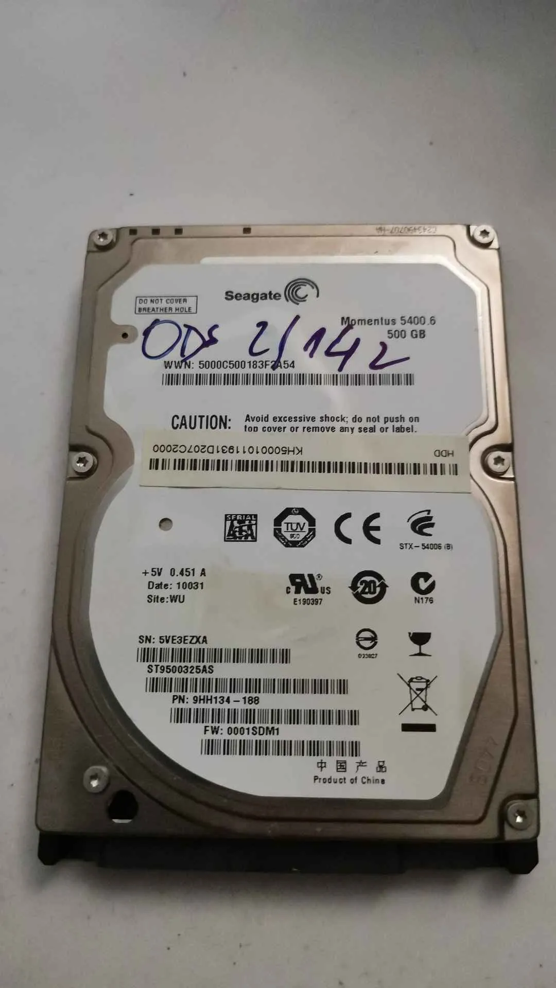 Seagate ST9500325AS S/N 5VE3EZXA