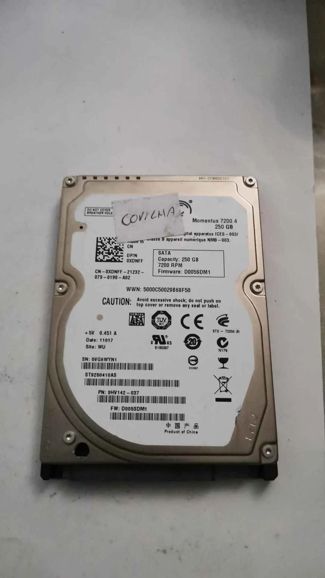 Seagate ST9250410AS S/N 5VG6WYN1