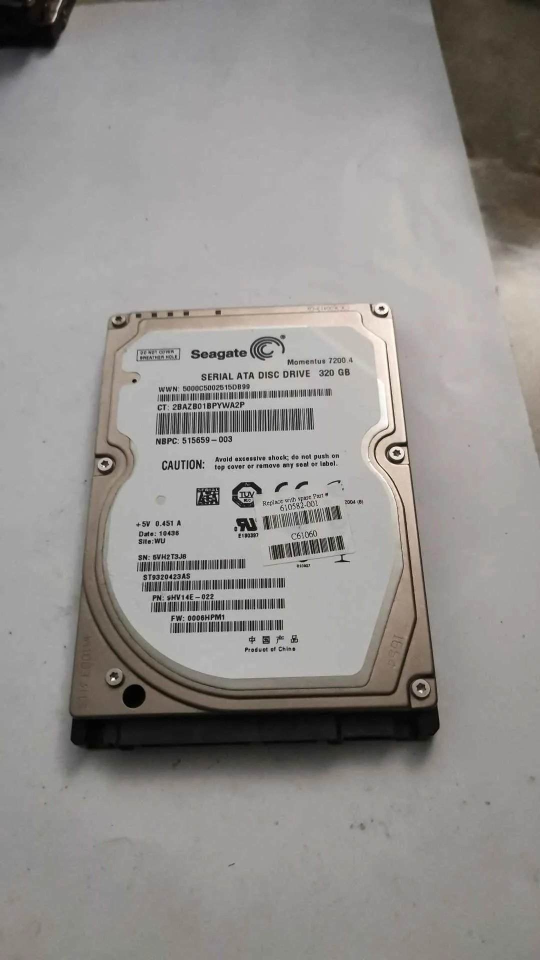 Seagate Momentus 7200.4 S/N 5VH2T3J8