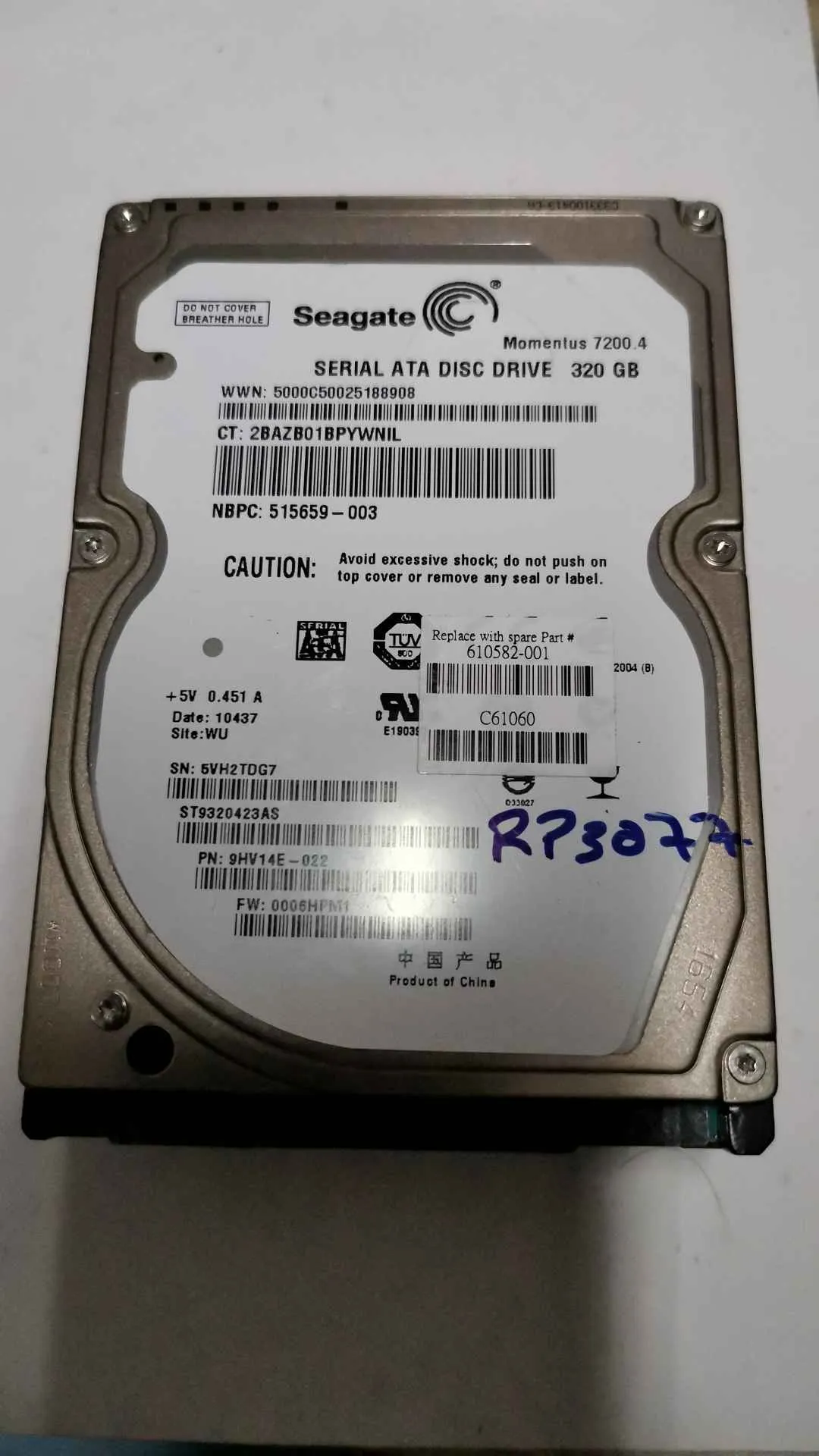 Seagate ST9320423AS S/N 5VH2TDG7
